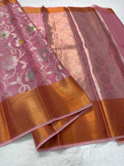 Multicolour shade kora organza Banarasi saree