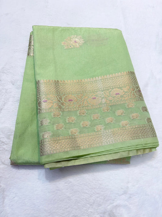 Pista green shade raw mango  premium Banarasi saree