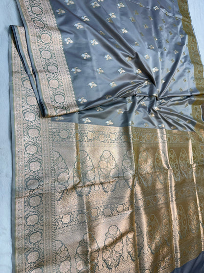 Gray shade satan katan premium Banarasi silk Saree