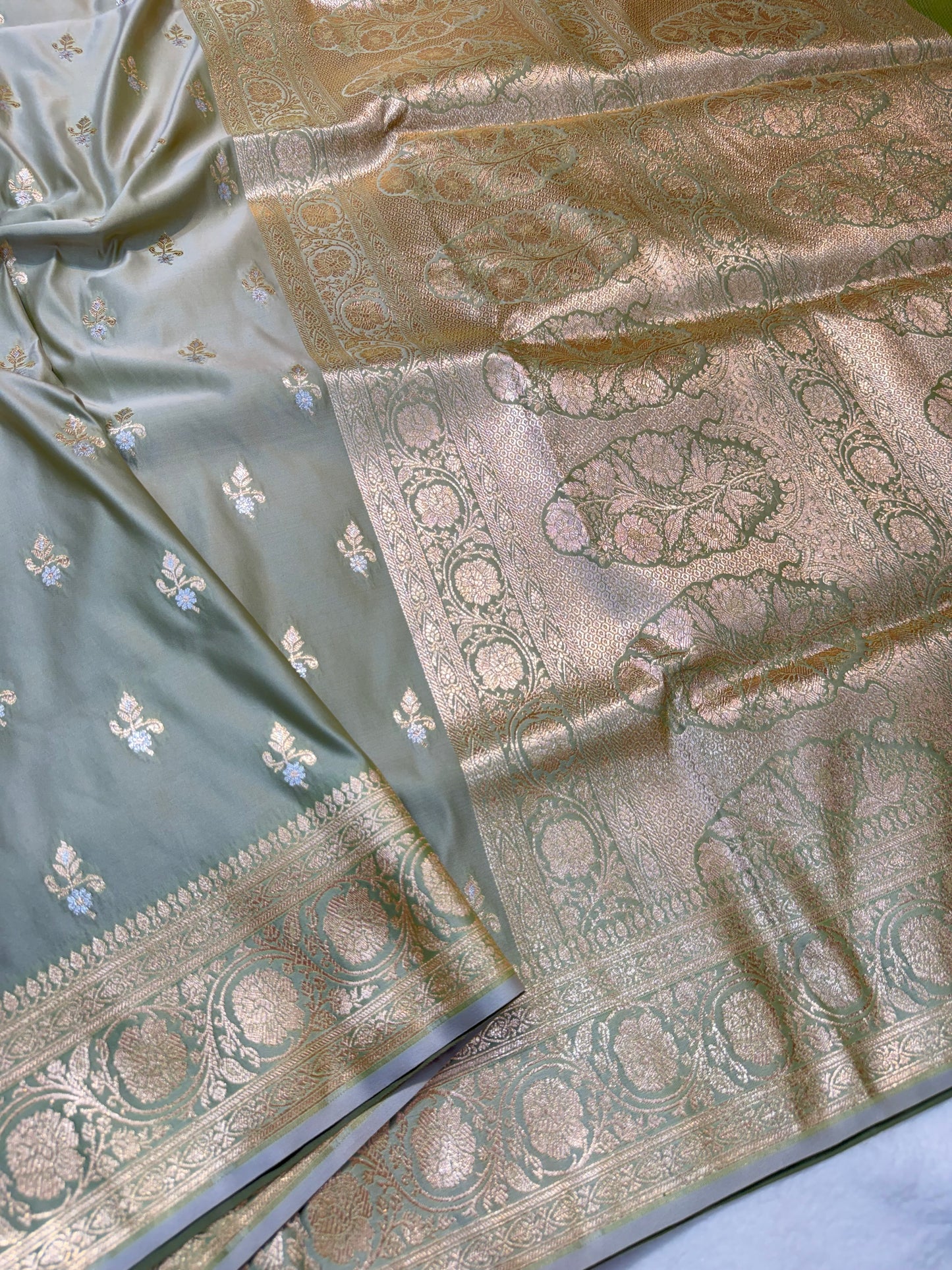 Gray shade satan katan premium Banarasi silk Saree