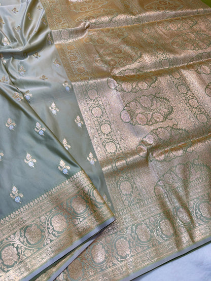 Gray shade satan katan premium Banarasi silk Saree