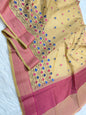 Beige pink shade supernet embroidery  Banarasi saree