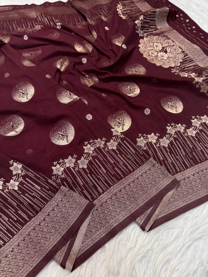 Wine shade georgatte Banarasi saree