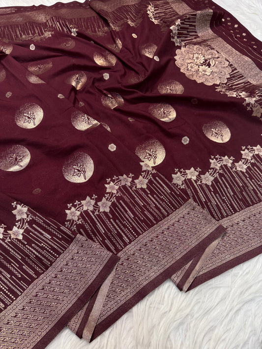 Wine shade georgatte Banarasi saree