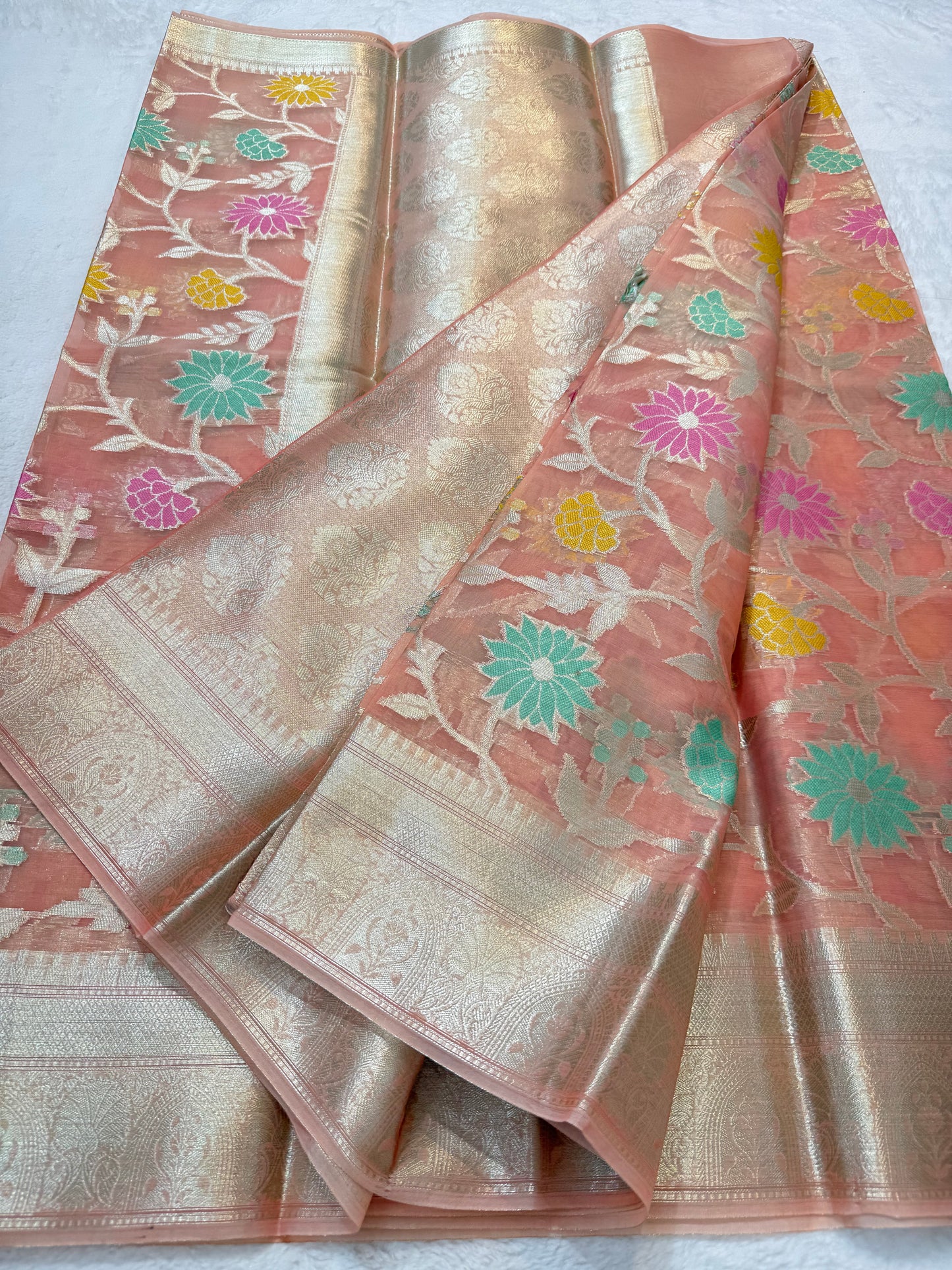 Multicolour shade kora organza Banarasi saree