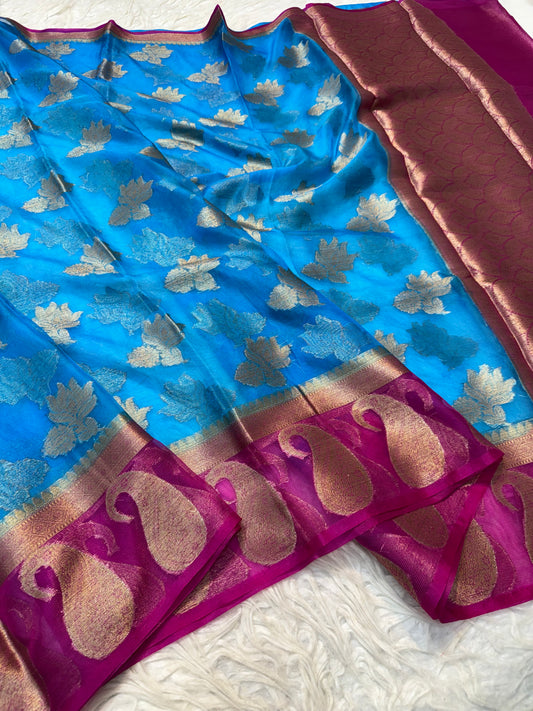 Firozi Royal pink warm silk premium Banarasi saree