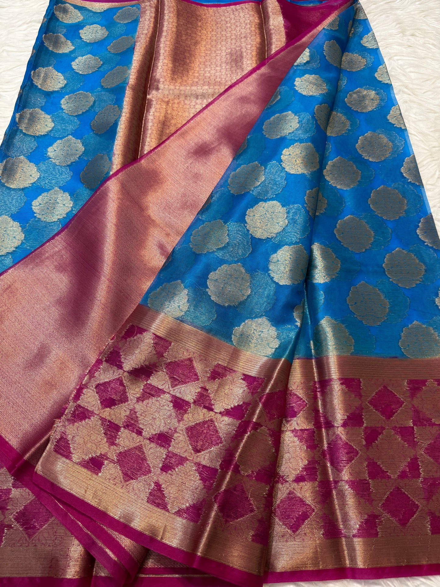 Firozi Royal pink warm silk premium Banarasi saree