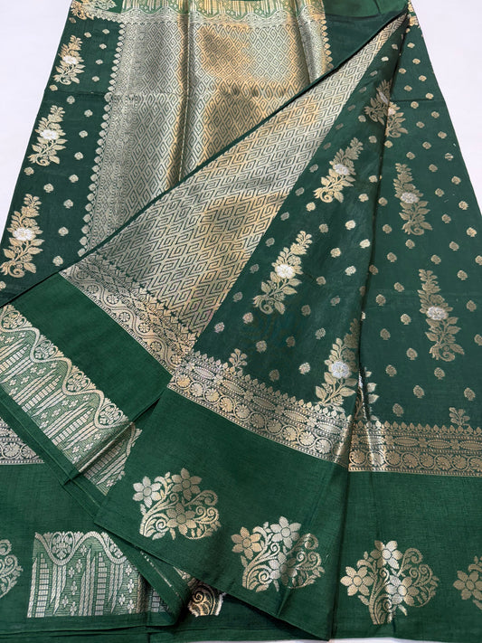 Bottle green shade Raw mango soft silk banarasi saree