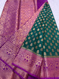 Bottle green & magenta Dupion Silk premium Banarasi Saree
