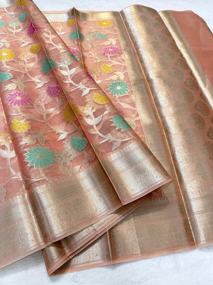 Multicolour shade kora organza Banarasi saree