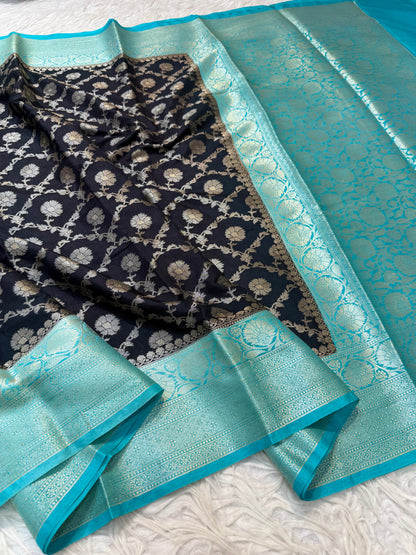 Black Sea green shade  Dupion Silk premium Banarasi Saree