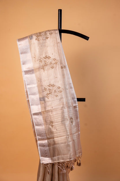 Beige shade tissue designer hand work Banarasi saree