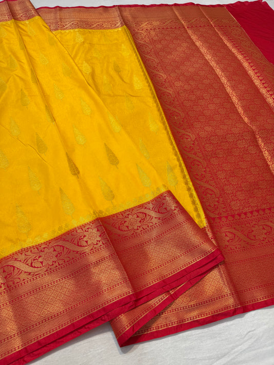 Mango red shade Dupion Silk Banarasi Saree 