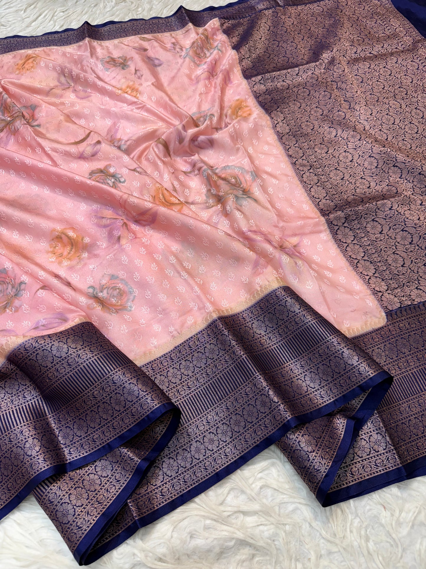 multicolour soft Dupion silk digital  print Banarasi saree