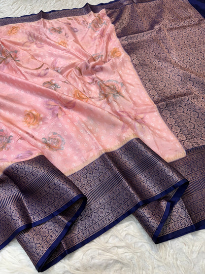 multicolour soft Dupion silk digital  print Banarasi saree