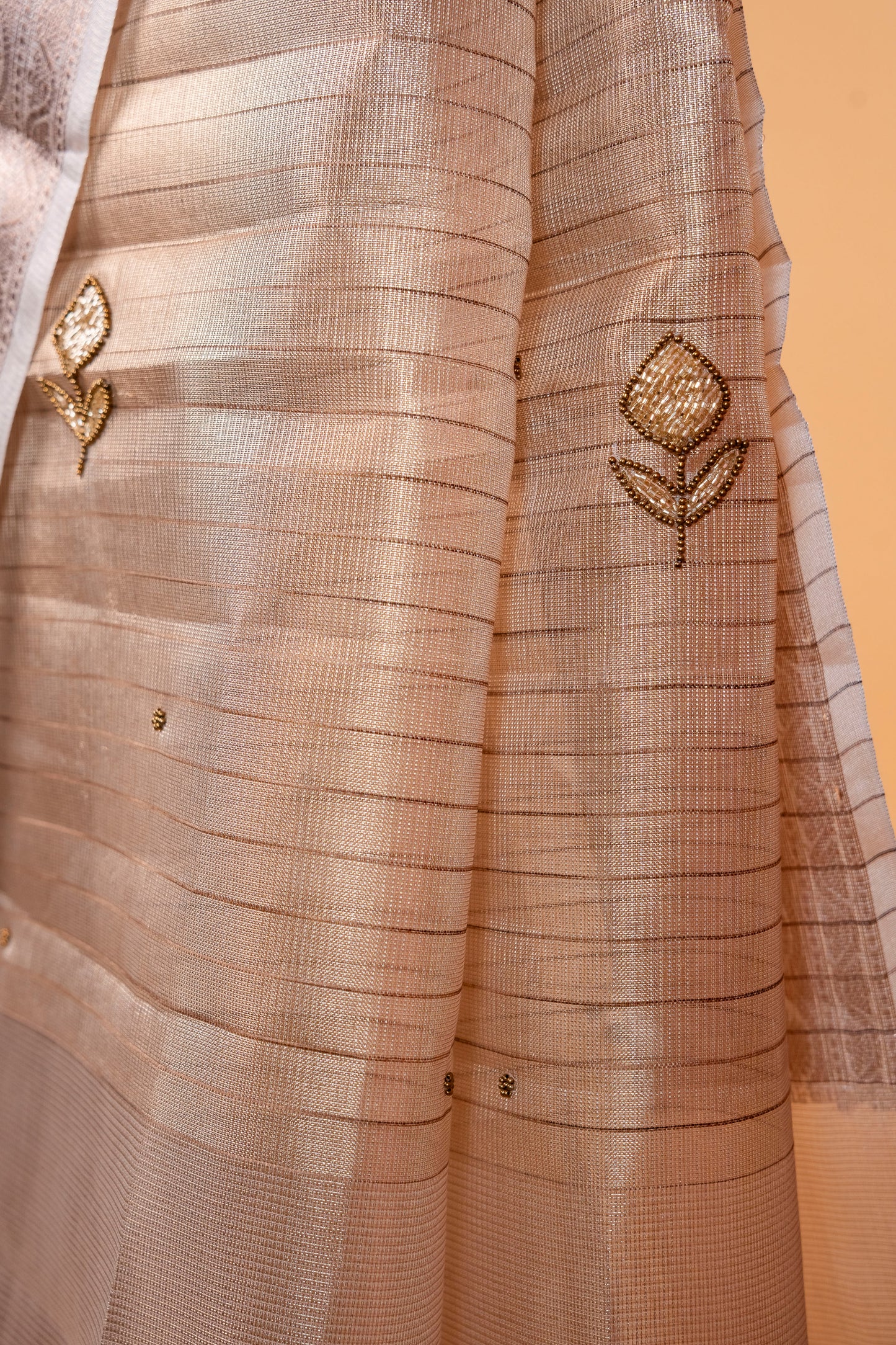 Beige shade tissue designer hand work Banarasi saree