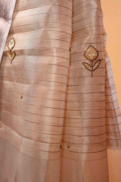 Beige shade tissue designer hand work Banarasi saree