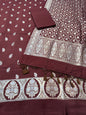 Wine Chiniya Silk Silver Zari Weaving Work Banarasi Suit