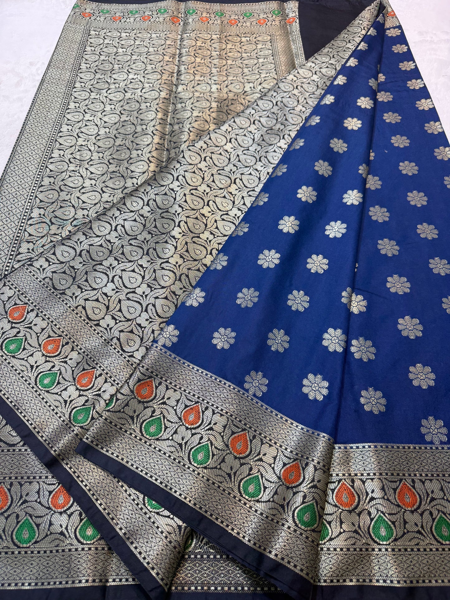 Blue & black  shade Dupion Silk premium Banarasi Saree