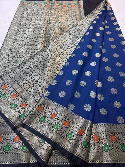 Blue & black  shade Dupion Silk premium Banarasi Saree