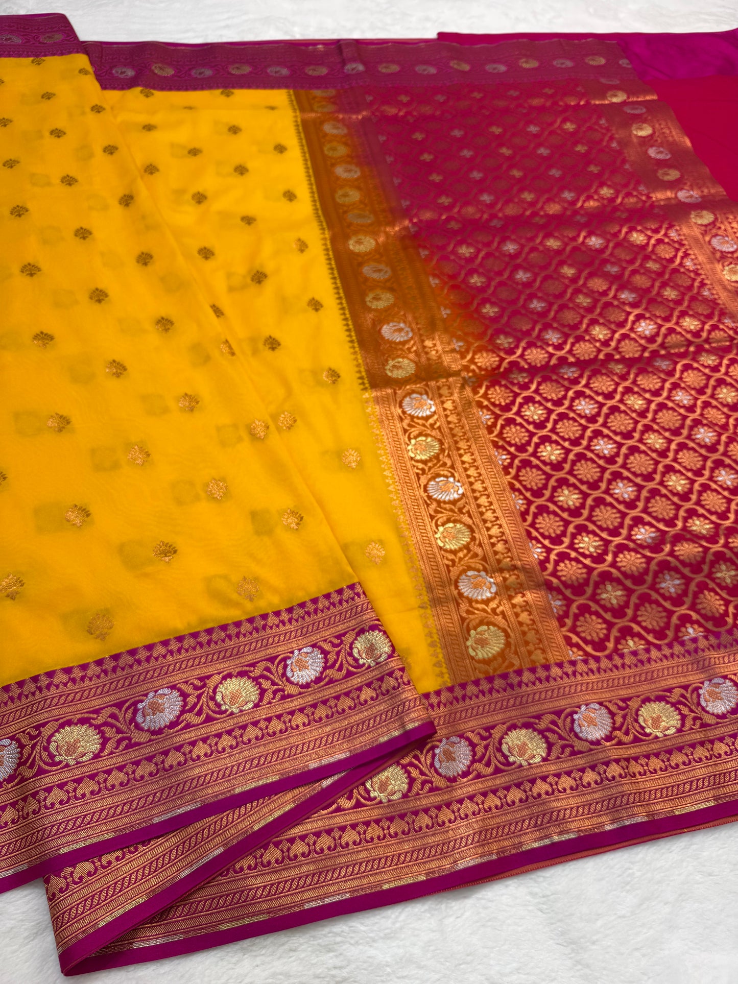 Gold royal pink shade katan Banarasi silk Saree