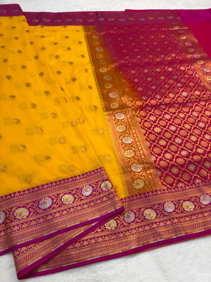 Gold royal pink shade katan Banarasi silk Saree