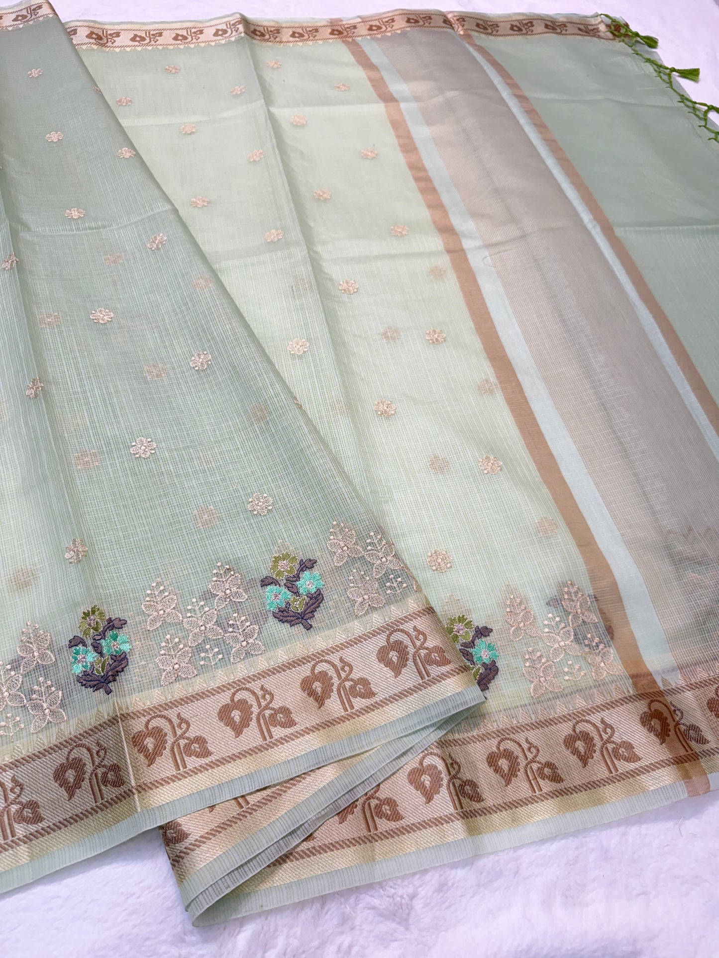 Pista green shade kota designer embroidery Banarasi saree