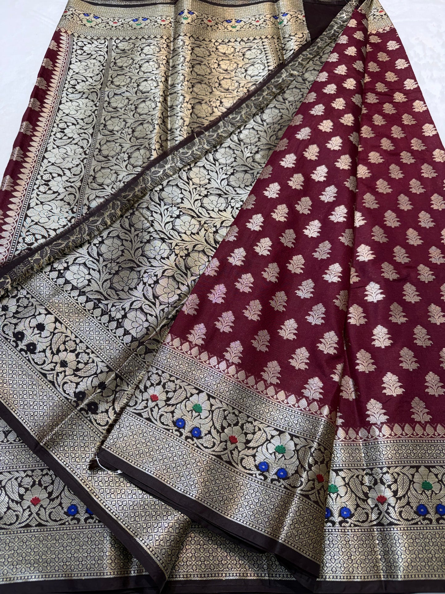 Maroon & black shade  Dupion Silk premium Banarasi Saree