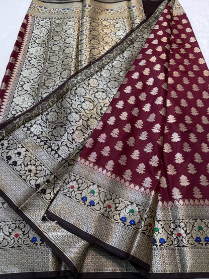 Maroon & black shade  Dupion Silk premium Banarasi Saree
