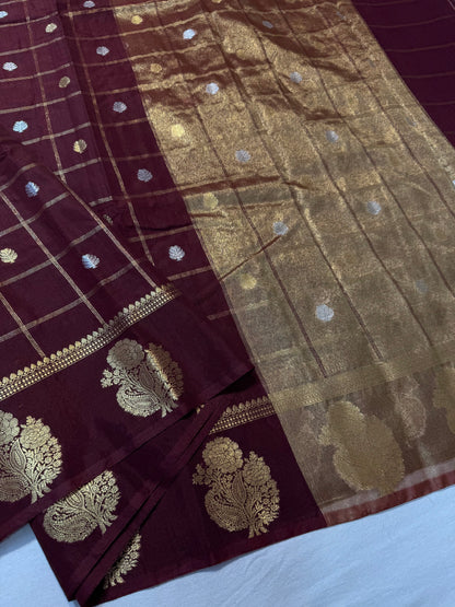 Wine shade  Raw mango soft silk banarasi saree