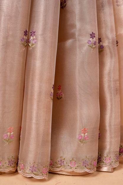 Beige shade tissue kota designer embroidery premium Banarasi saree