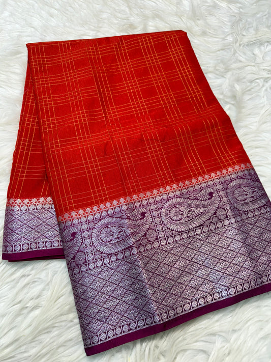 Red & magenta shade  Dupion Silk premium Banarasi Saree