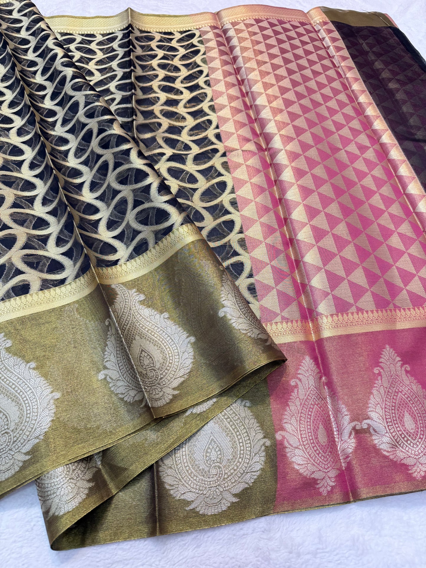 Black shade kora organza Banarasi saree