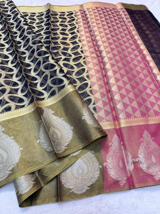 Black shade kora organza Banarasi saree