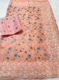 Peach shade organza designer cutwork premium embroidery Banarasi saree