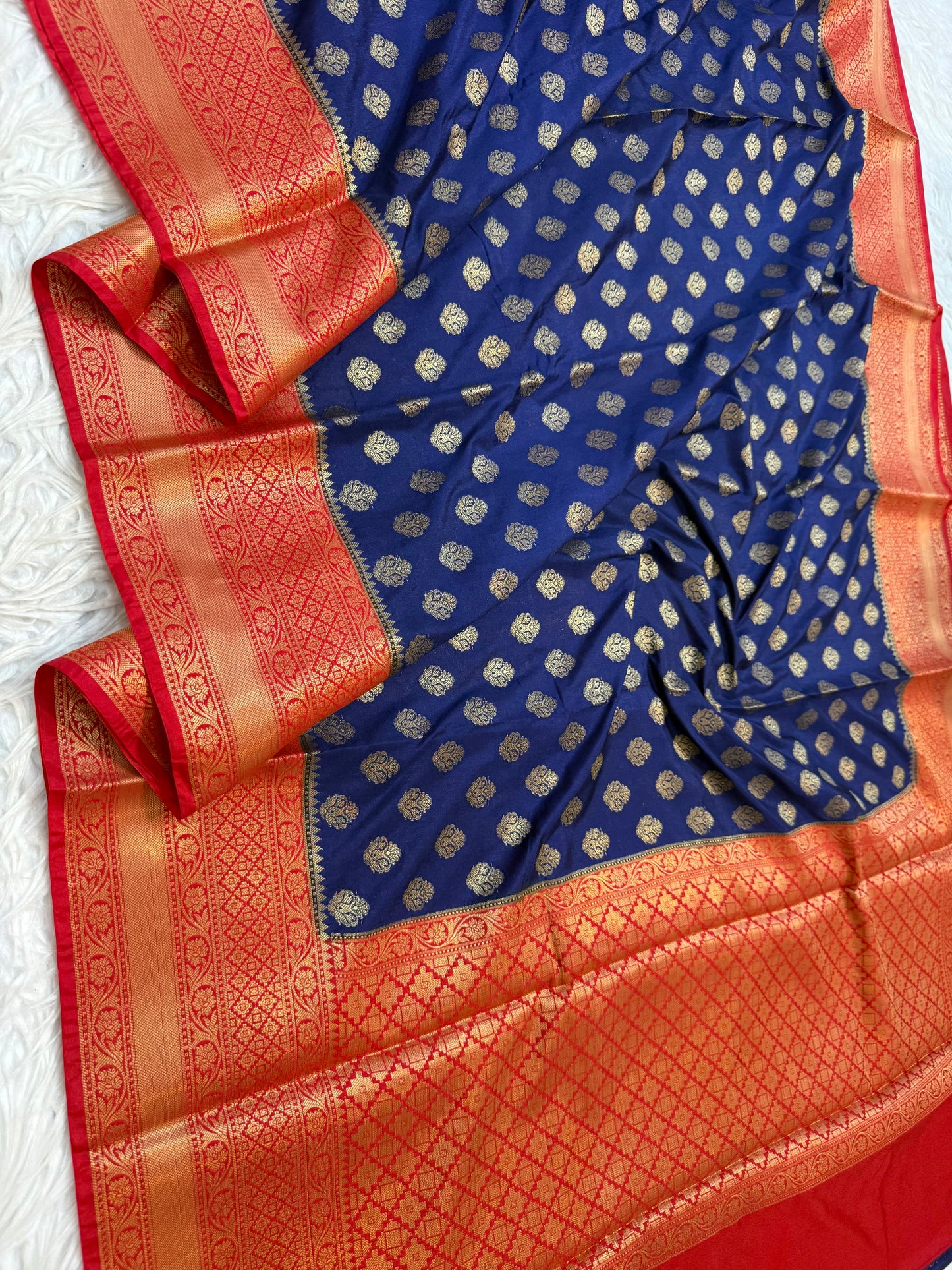 Blue red shade Dupion Silk Banarasi Saree 