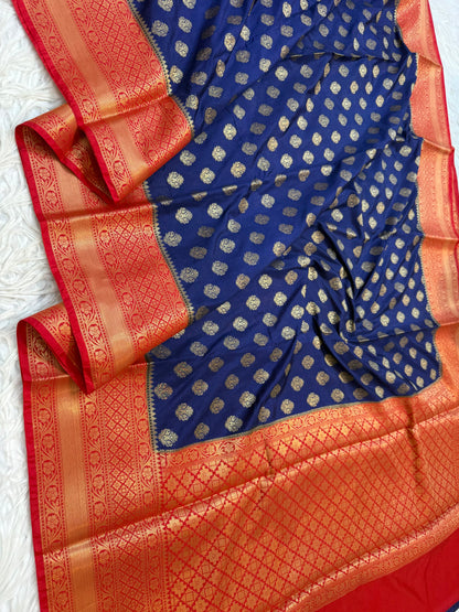 Blue red shade Dupion Silk Banarasi Saree 
