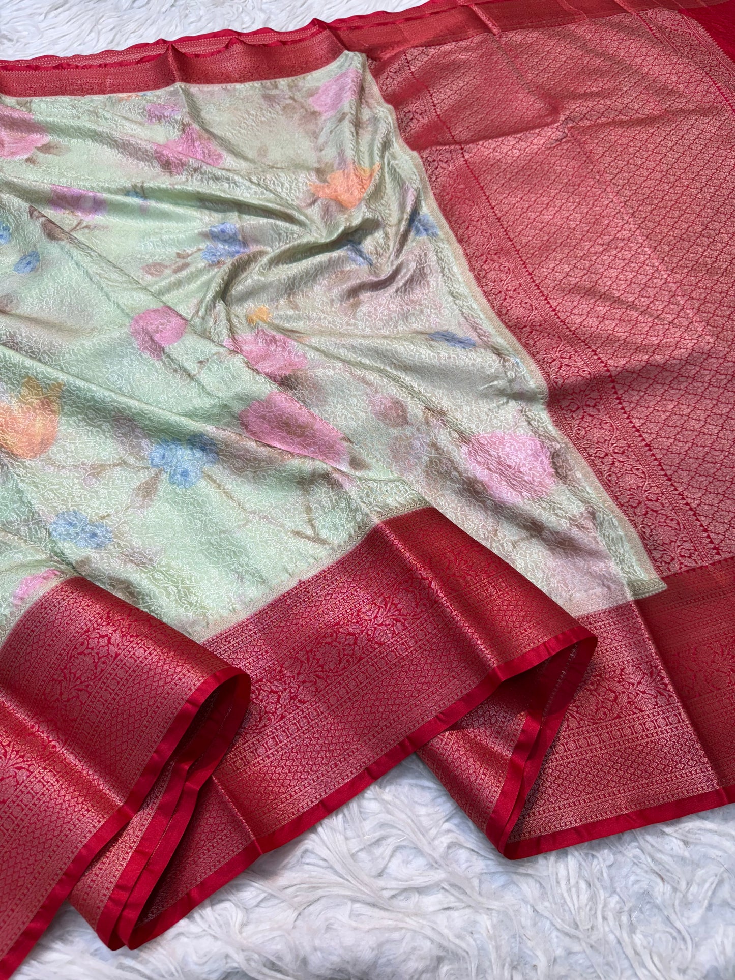 multicolour soft Dupion silk digital  print Banarasi saree