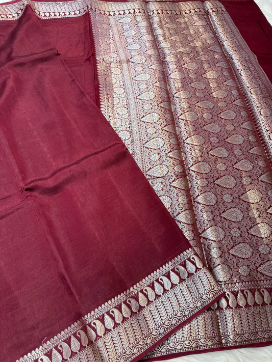 Maroon  shade  Raw mango soft silk banarasi saree