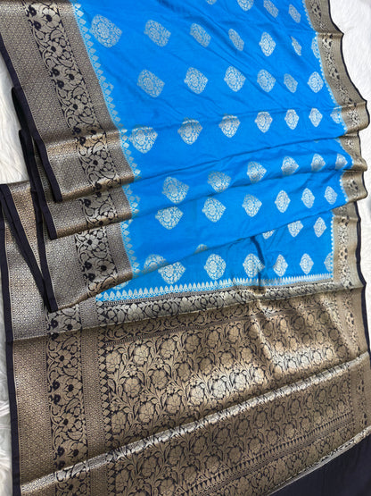 Firozi black  shade Dupion Silk premium Banarasi Saree