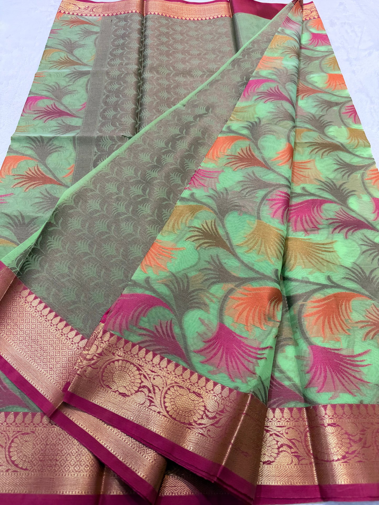 Multicolour shade kora organza Banarasi saree