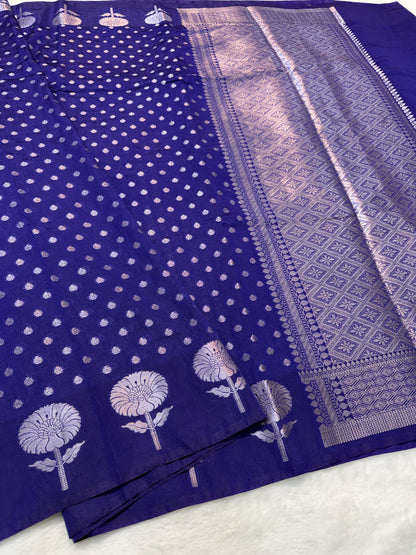 Navy shade raw mango  premium Banarasi saree
