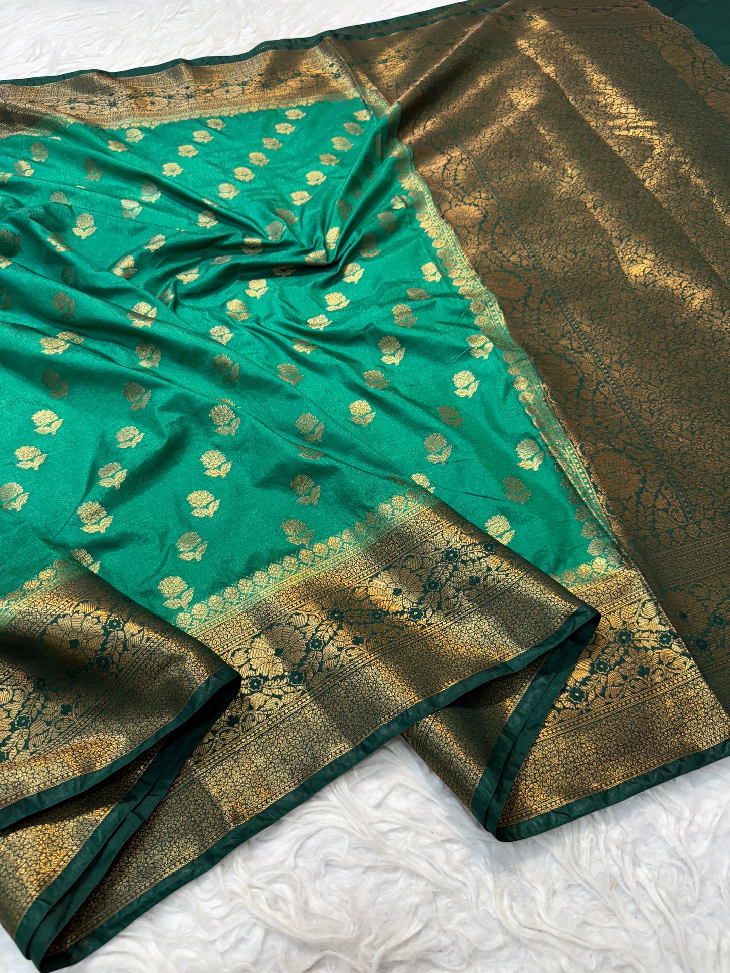 Bottel green shade Dupion Silk premium Banarasi Saree