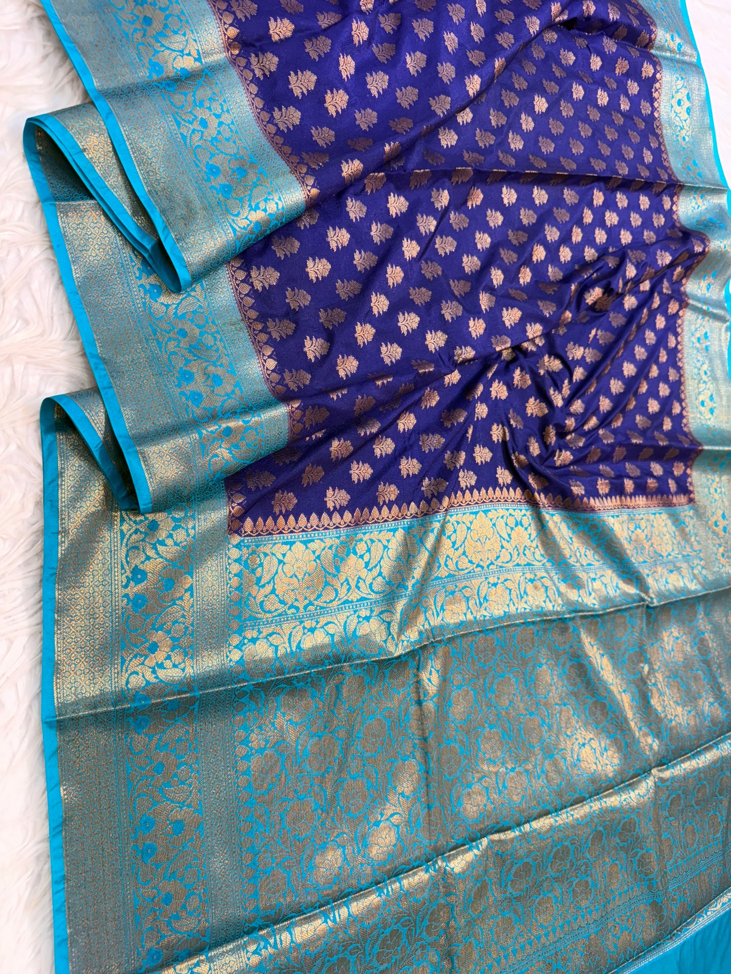 Royal blue & firozi shade  Dupion Silk premium Banarasi Saree