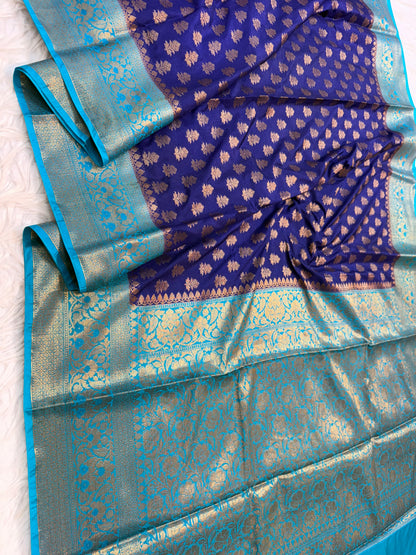 Royal blue & firozi shade  Dupion Silk premium Banarasi Saree