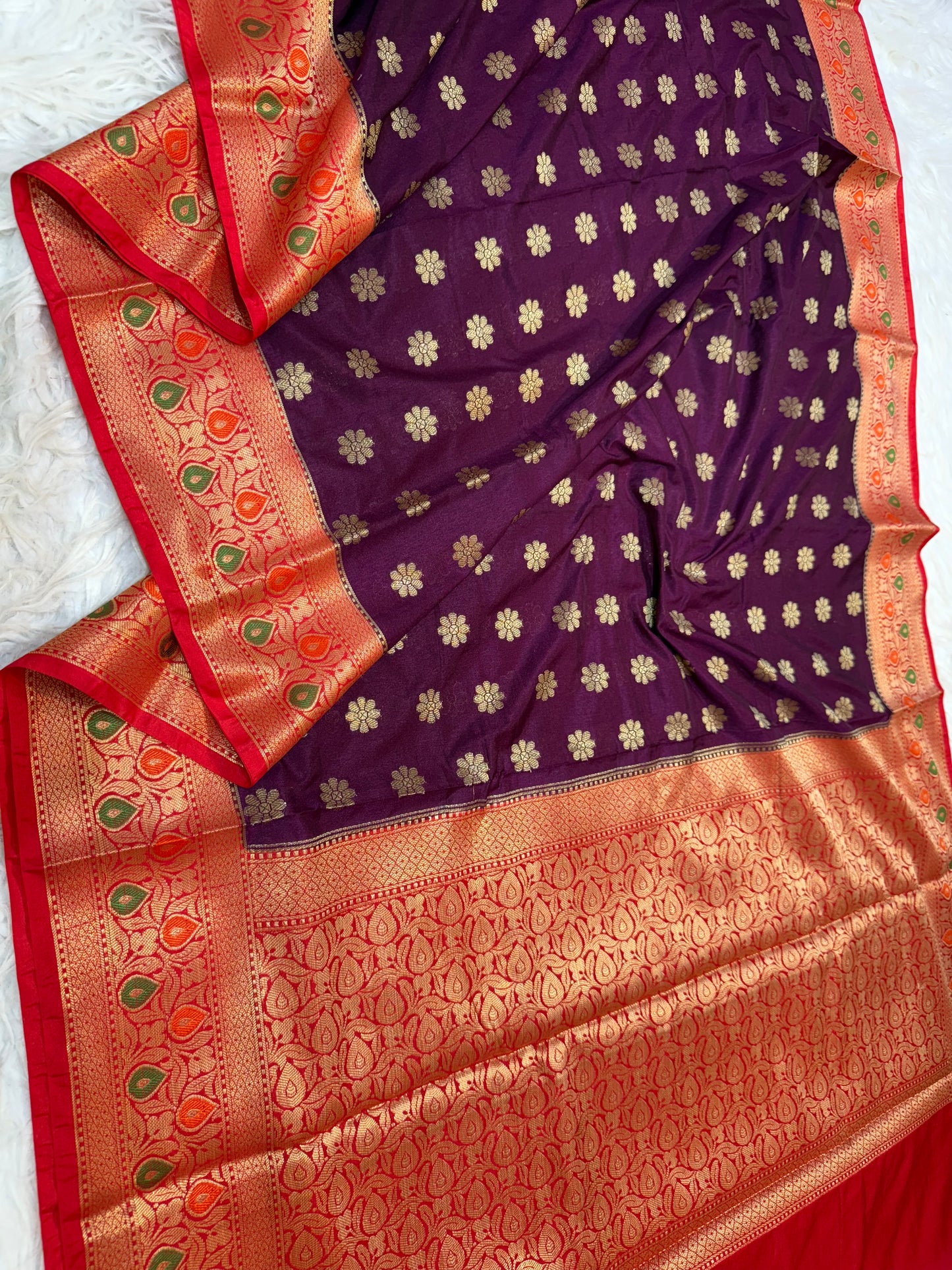 Magenta & red shade  Dupion Silk premium Banarasi Saree