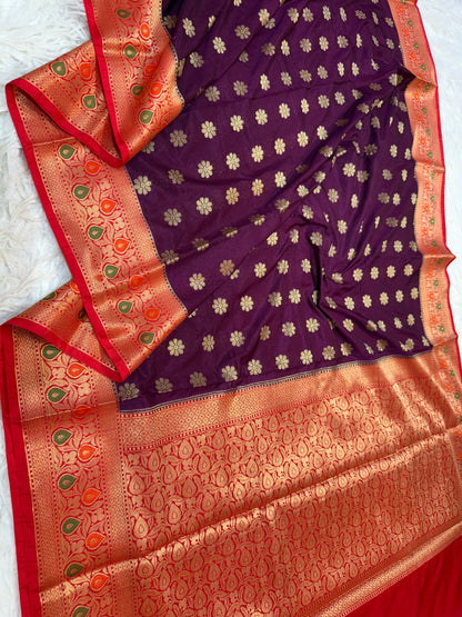 Magenta & red shade  Dupion Silk premium Banarasi Saree