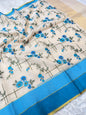 Off white powder blue shade tissue kota embroidery Banarasi saree