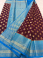 Maroon & powder blue shade Dupion Silk Banarasi Saree 