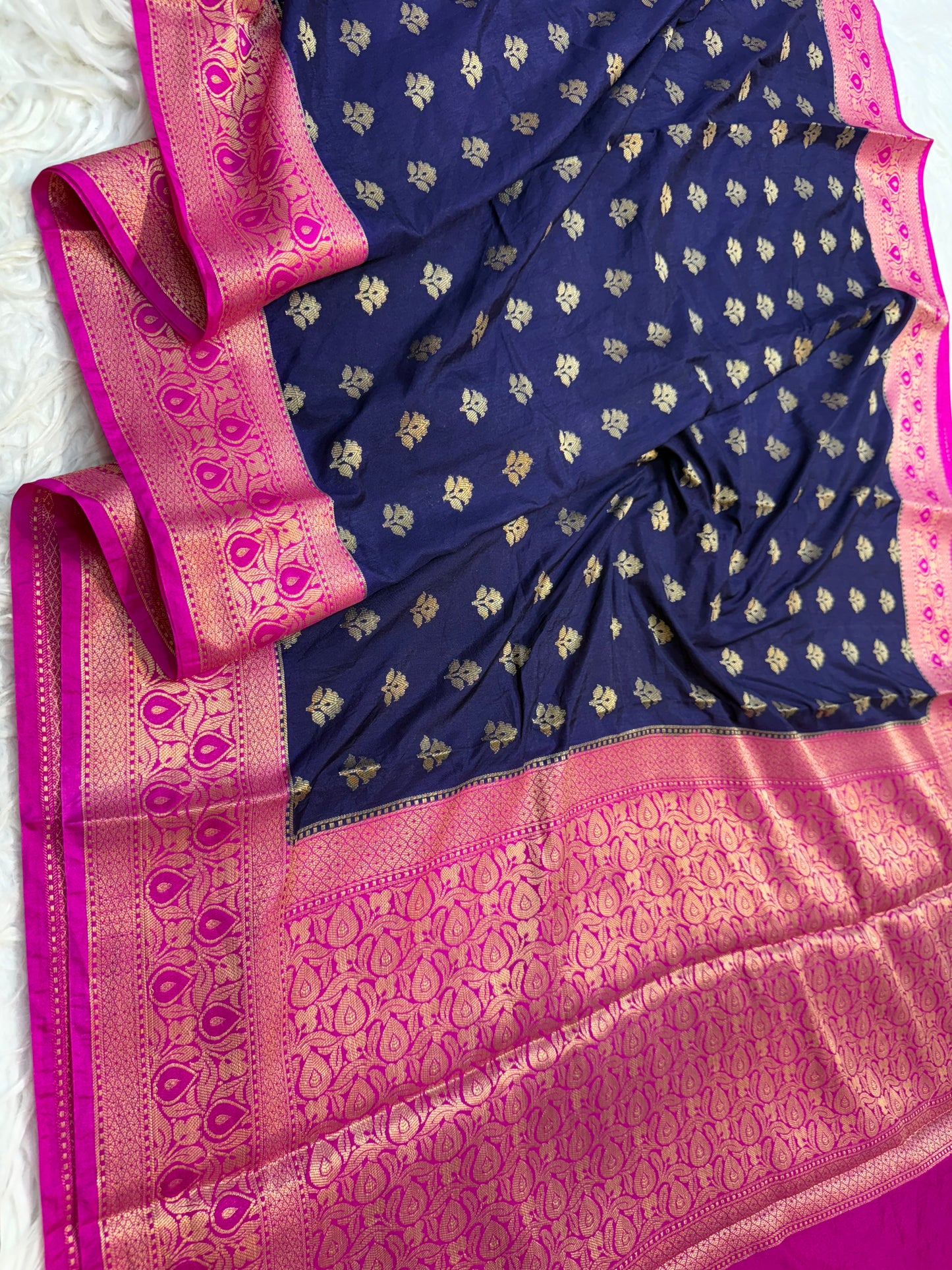 Blue pink shade Dupion Silk premium Banarasi Saree